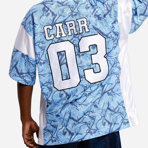 Jersey de Fútbol Americano de Alta Calidad con Diseño Sublimado Azul Claro, Estilo Urbano Holgado para Hombre, Ropa Deportiva Personalizada, Proveedor OEM - Product Image 6