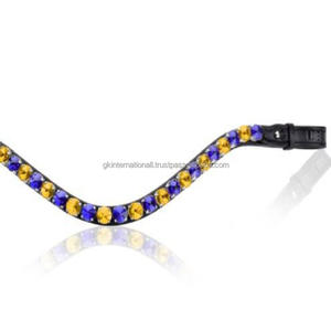 Rivoli coloré personnalisé cristaux ronds chaîne en métal méga bling vague profonde noir anglais cuir cheval front bande à bas prix - Product Image 1