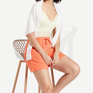 Pantalones cortos de algodón 100% naranja para mujer, suaves, transpirables, informales, de verano, con cintura elástica, ajuste relajado, pantalones cortos cómodos, bolsillos laterales - Product Image 5