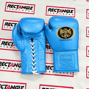 Gants de boxe personnalisés bleu ciel No Boxing No Life, équipement d'entraînement professionnel, cuir véritable, fermeture à lacets, respirants, extensibles - Product Image 1