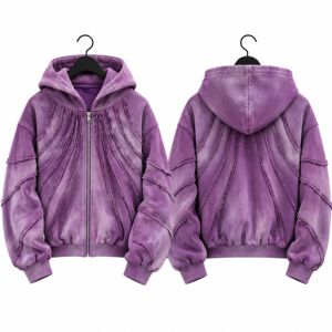 Unisex Regular Fit <b>Black</b> Washed <b>Zip</b>-<b>Up</b> <b>Hoodie</b> Streetwear Distressed Pullover French Terry Color Block Pocket Autumn - Product Image 3