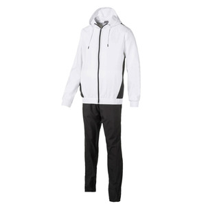 Ensemble de survêtement pour homme blanc et noir, couleur unie, manches longues, fermeture éclair sur le devant, poches latérales, respirant, tenue de sport, survêtement en vente - Product Image 2