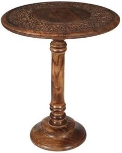 Hand Carved Solid Mango Wood Round Pillar Accent <b>Table</b> <b>Coffee</b> <b>Table</b> <b>Rustic</b> Farmhouse Side End <b>Table</b> - Product Image 2