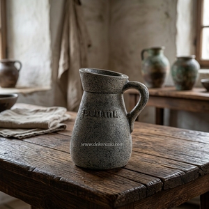 Vase-pichet en céramique rustique gris foncé Roso L, fait main en terre cuite, vase décoratif de table personnalisable pour la maison et l'hôtel - Product Image 4