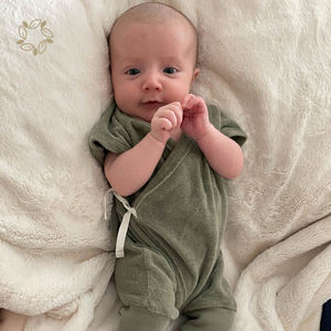 Bamboo Cotton Terry Long Leg Kimono Bodysuit Eco Friendly <strong>Towelling</strong> Baby <strong>Onesie</strong> Sustainable Terry Cloth Baby Short Romper - Product Image 4