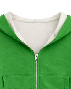 Sweat-shirt à capuche zippé court personnalisé pour femme, vert vif et polaire en coton, style color block, veste décontractée streetwear - Product Image 5