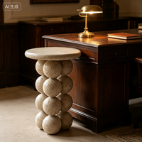 Table basse en travertin naturel pur NANWEI, base sphérique, table ronde en pierre artisanale sur mesure pour un espace de vie moderne