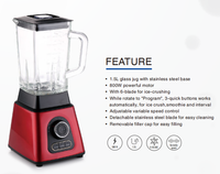 Licuadora de Mesa YIDA MHMF YD-1627, 800W, Jarra de Vidrio de 1.5L (Base de Acero Inoxidable), Programa Preestablecido + Velocidad Variable, para Uso Doméstico