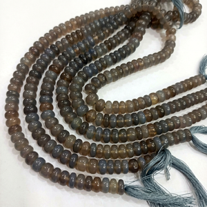 Calcedonia gris natural en forma de rondel, lisa, de 8 mm, se vende por hebra de 8 pulgadas de largo - Product Image 1