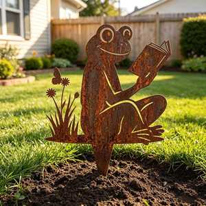 Frosch mit Buch Metall-Gartendeko Pulverbeschichtet Wetterbeständig 20cm Outdoor-Rasen-Ornament - Product Image 3