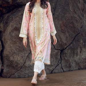 เสื้อยืดผ้าลอนพิมพ์ลายดิจิตอลสีพีชสำหรับผู้หญิง รุ่น PS4093 ไซส์ S 1 ตัว - Product Image 3