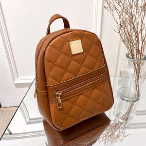 Fashionable Mini PU Leather School <b>Backpack</b> for Teen Girls Trendy Diamond Lattice Design <b>with</b> Front Zipper student bag - Product Image 1