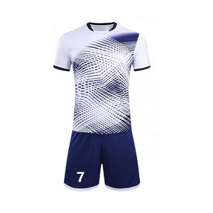 Ensemble de maillots de football sublimés personnalisés unisexe blanc bleu uni à manches courtes coupe classique uniforme en polyester à séchage rapide personnalisable - Product Image 2