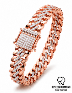 18K Rose Gold Cuban Link Bracelet Micro Pave Lab Grown Diamonds Fully Iced Clasp Bold Interlocking Chain <b>Mens</b> Luxury Jewelry - Product Image 2