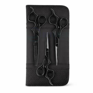 Ensemble de 3 ciseaux de coiffure professionnels classiques Ergo Support, finition mate noire, en acier inoxydable, qualité OEM pour salon de coiffure - Product Image 1