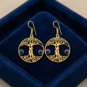 Wholesale Natural <b>Lapis</b> <b>Lazuli</b> Brass Earrings Handmade Blue Gemstone Dangle Jewelry - Product Image 1