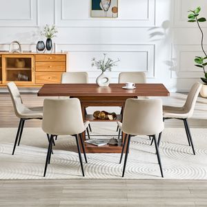 Set Tavolo da Pranzo Allungabile in MDF Noce 59-71 Pollici e 6 Sedie in PU Artificiale Grigio Caldo - Product Image 1