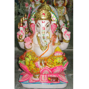 Statue de Shri Ganesh Ji en marbre de Makrana, blanc pur, étoile brillante, position assise avec main de bénédiction pour la prière à la maison - Product Image 6