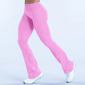High Waist <b>Flared</b> <b>Leggings</b> <b>Women</b> Solid Pink Full Length Stretchy Yoga Pants - Product Image 2