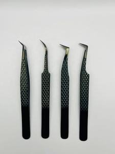 Kit de pinces à cils Obexa Diamond Grip en acier inoxydable à pointe lisse et courbée (12 cm) pour les artistes professionnels en matière de sourcils et de cils - Product Image 2