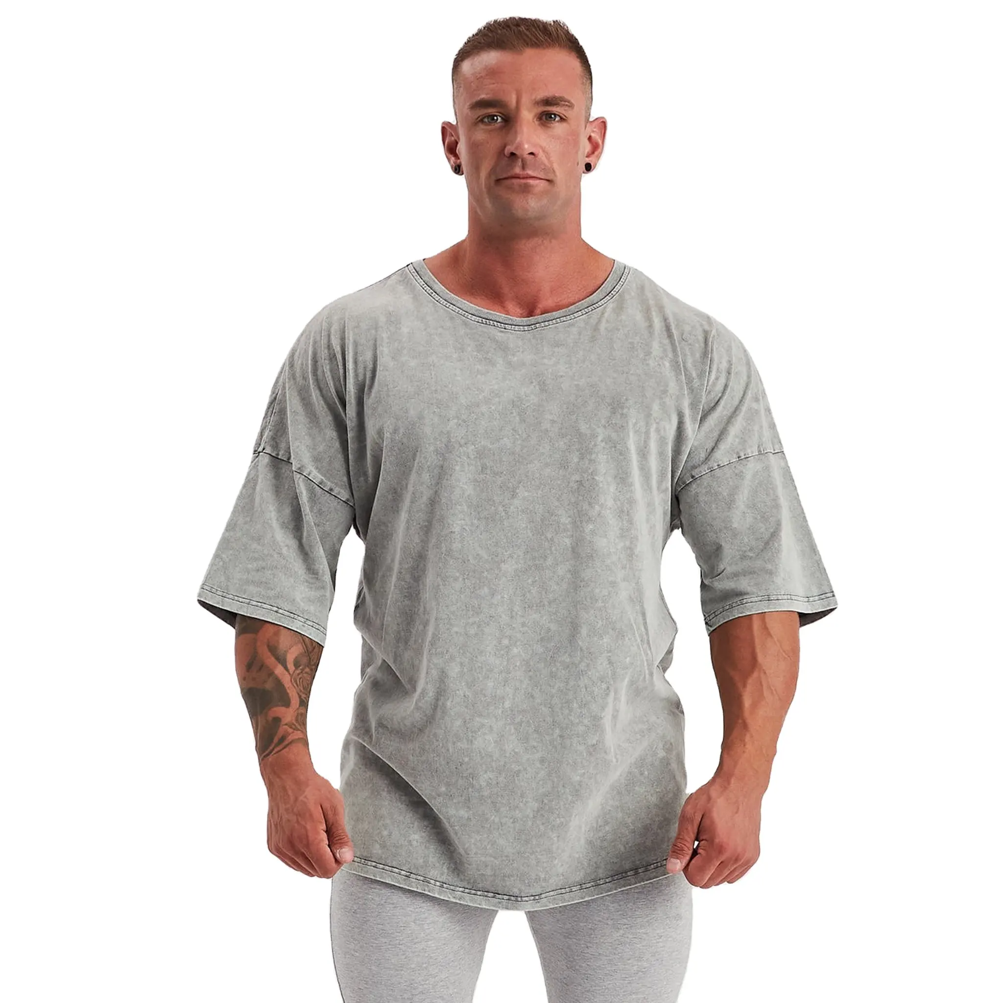 Großhandel Bio-Baumwolle Logo individuelles einfarbiges Acid-Wash-T-Shirt Herrenbekleidung Übergröße T-Shirt schwergewicht Acid-Wash-Shirts