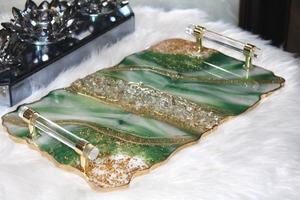 Handmade Emerald Green Glitter Resin <b>Tray</b>: Gold Handle <b>Vanity</b> <b>Tray</b> - Product Image 4