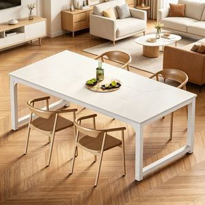Tavolo da Pranzo in Legno Massello Rettangolare per Interni con Piano in Pietra Sinterizzata e Marmo Assemblato - Product Image 5
