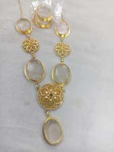 Collier de mode semi-pierres fait main, bijou statement, collier à fil ajustable pour femme - Product Image 4