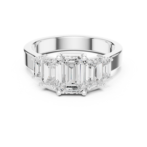 Sterling <b>Silver</b> Five-Stone <b>Emerald</b> Moissanite Engagement <b>Ring</b> | Multi-Stone Wedding <b>Ring</b> for Women - Product Image 1
