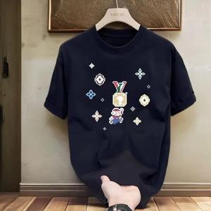 Camiseta de algodón grueso estampada para hombre 2026, estilo americano, manga corta, corte holgado, cuello redondo, informal de verano, versátil. - Product Image 4