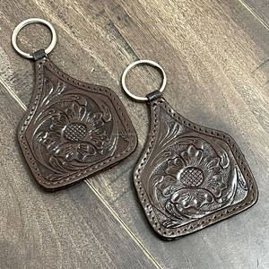 Porte-clés en cuir véritable fait main, best-seller, avec gravure florale, mini sac en cuir, porte-clés de voiture, idéal pour les cadeaux - Product Image 4