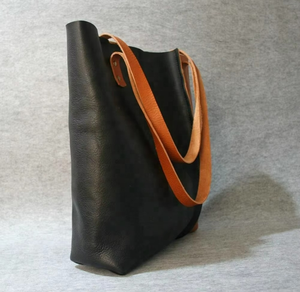 Sac fourre-tout en cuir grande capacité, tendance simple, texture unie, motif uni - Product Image 1