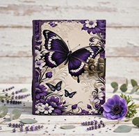 Carnet en cuir violet à motifs papillons, 200 feuilles, style vintage, fait main, pour aquarelle et écriture, par Herb Heritage
