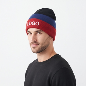 Custom Unisex Color Block Winter Beanie Thick Striped <b>Knit</b> <b>Hat</b> Soft Warm Cuffed Cap for Outdoor Activities - Product Image 5