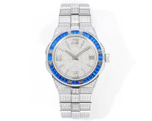 Montre mécanique automatique pour homme, moderne, élégante, de luxe, avec lunette sertie de diamants bleus, moissanite, sportive, décontractée, pour les trajets quotidiens - Product Image 1