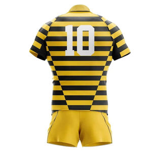 Ensemble d'uniformes de rugby respirants personnalisés pour hommes, maillot et short d'équipe, kit durable 100 % polyester, vêtements de sport à séchage rapide, fournisseur en gros - Product Image 6