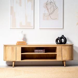 Meuble TV Vandana Novara Neo Slat, console de divertissement minimaliste en bois massif moderne - Product Image 1