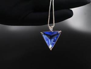 Blue Quartz <b>Triangle</b> Pendant Sterling Silver Geometric Crystal Necklace Healing Jewelry Dainty Energy Children's Gift - Product Image 2