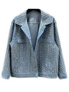 New Style <b>Men's</b> High Quality Winter Heavy Windproof Beaded Rhinestone <b>Denim</b> <b>Jacket</b> Casual Loose Diamond Work Design Decoration - Product Image 3