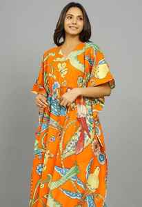 Caftán indio hecho a mano de algodón con estampado de pájaros, estilo bohemio, para la playa, vestido de verano, cómodo y holgado, para mujer. - Product Image 6