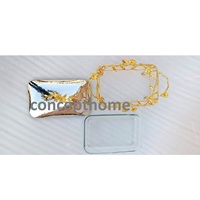 Plat de service rectangulaire en acier inoxydable et verre avec accents floraux, plat à riz avec couvercle, support personnalisé avec logo, fait main, vente en gros disponible