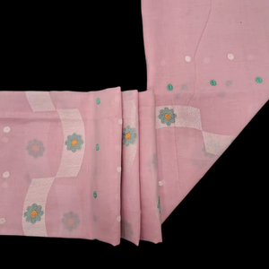 ผ้าปักคอตตอนระดับพรีเมียมลายดอกไม้สีชมพูอ่อนวัสดุแต่งตาทรงเรขาคณิตแบบหยัก - Product Image 1