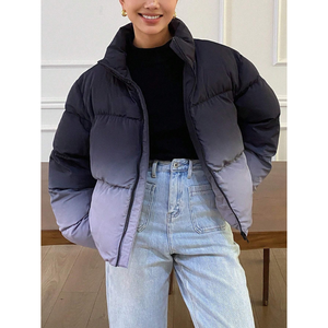 Women's Quilted Jacket Solid Color Stand Collar Full Sleeve Zipper Closure <b>Winter</b> <b>Coat</b> <b>Thick</b> Padded Short Length - Product Image 4