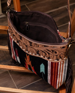 Bolso cruzado de manta de sillín con herramientas de mano de vaquera con borla, bolso de transporte oculto de cuero genuino para mujer, bolso de mano occidental - Product Image 6