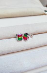 Boucles d'oreilles clous en doublet de quartz tourmaline pastèque, argent sterling 925, sans nickel, sans plomb, faites à la main, cadeau de fête pour femme - Product Image 6