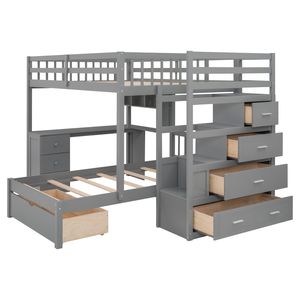 Full Over Twin <b>Bunk</b> <b>Bed</b> <b>with</b> <b>Desk</b> Drawers and Shelves in Gray for <b>Kids</b> - Product Image 4