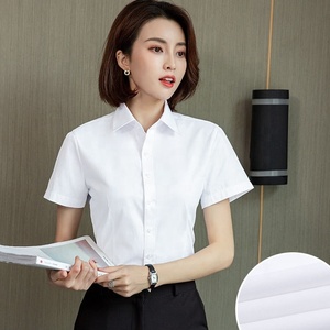 Polyester <b>Blend</b> Women's Short Sleeve Button-Up Summer Dress Shirt Professional Office Workwear Formal Company Uniform For Women - Product Image 5