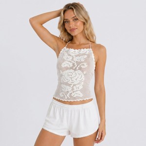 Top Halter en Crochet Blanc 100% Coton Respirant pour Femme, Style Bohème, Dentelle Florale, Sans Manches, Gilet d'Été - Product Image 4