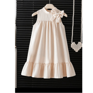 Vestido elegante para niñas con cuello halter, corte en A, lazo en la espalda y adornos de perlas - Product Image 3