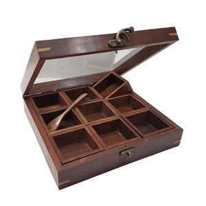 Handcrafted Wooden Spice <b>Box</b> Masala Dabba with Multiple Compartments Traditional <b>Kitchen</b> <b>Storage</b> Container Set For Sale - Product Image 1